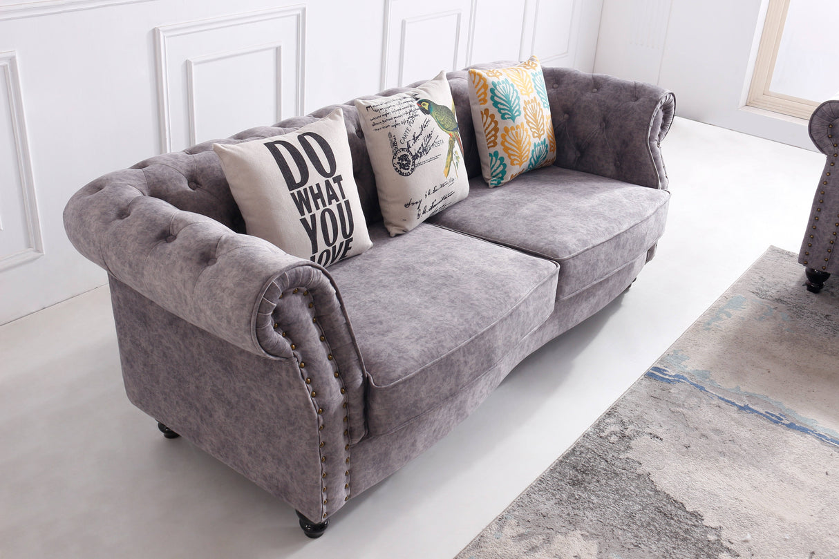 Chesterfield Sofa Set Grau – Elegantes 3+2-Sitzer Set Italy Desgin
