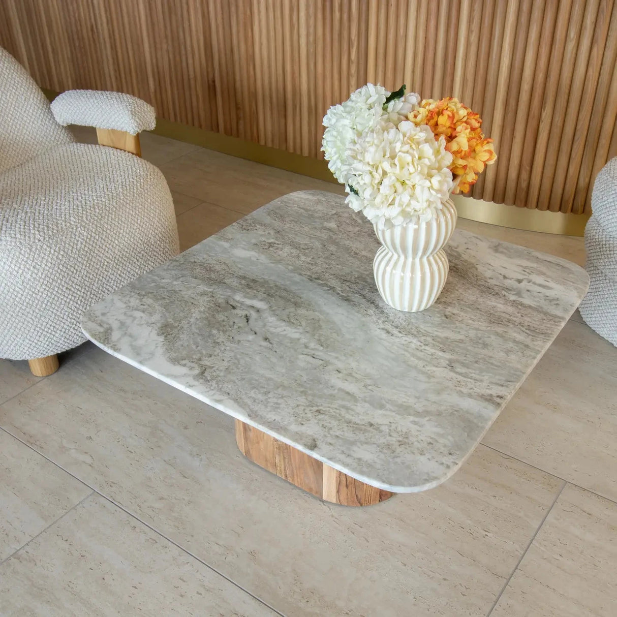 BERGENGRAUER COUCHTISCH AUS MARMOR UND HOLZ - Prime Möbel