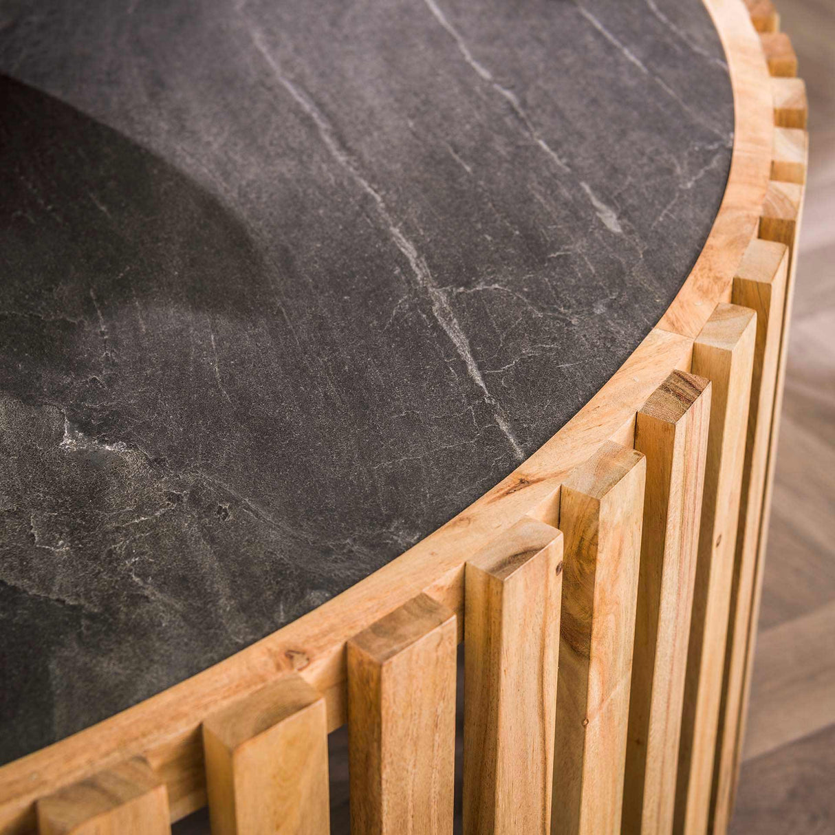 Couchtisch rund mit Schieferplatte 120cm - Prime Möbel