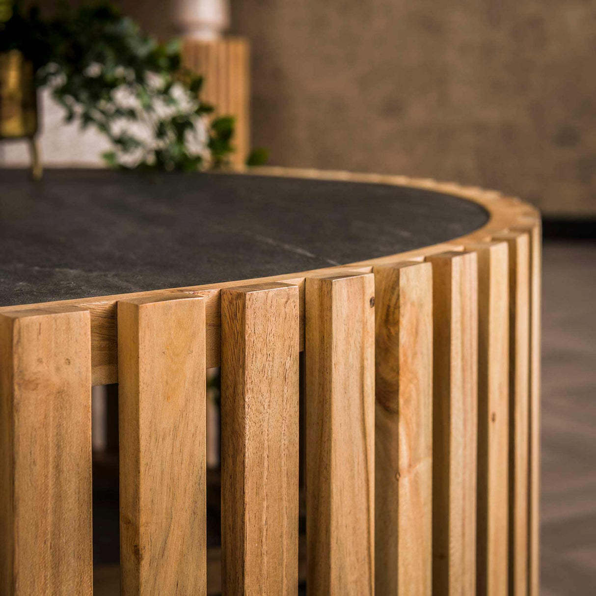 Couchtisch rund mit Schieferplatte 120cm - Prime Möbel