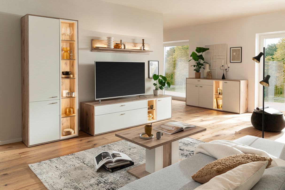 Santerno Couchtisch Weiss/ Viking Oak 95cmx55cm Prime Möbel