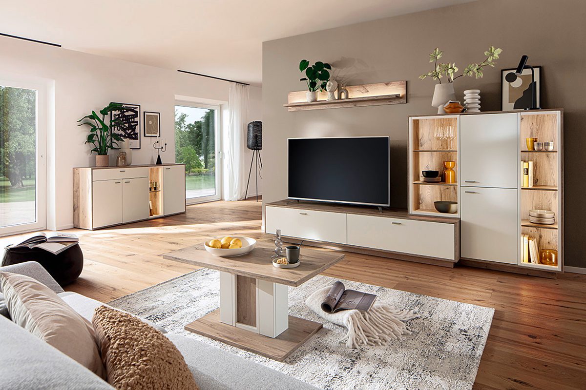 Santerno Couchtisch Weiss/ Viking Oak 95cmx55cm Prime Möbel