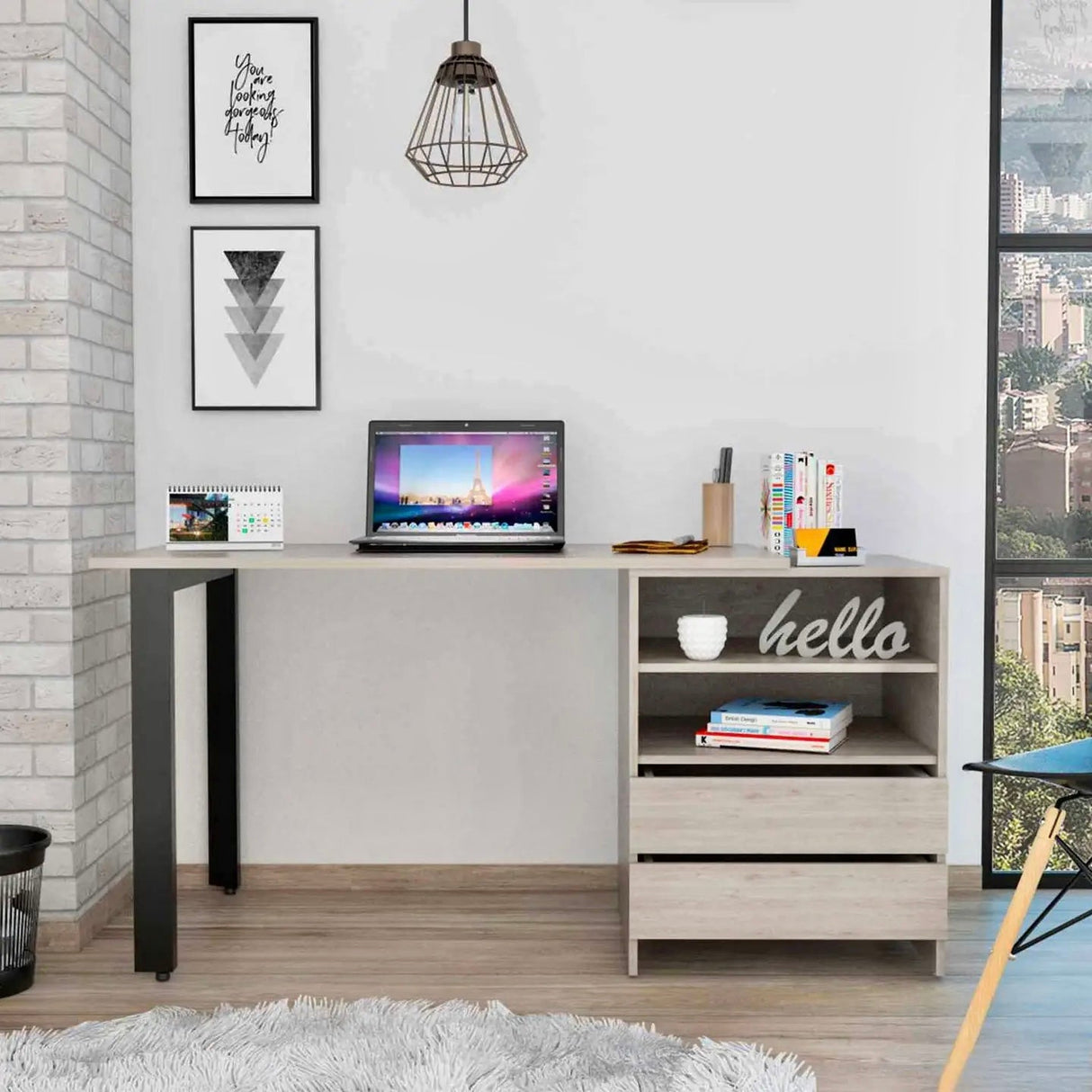 Austral 120 Schreibtisch, 2 Beine, 2 Schubladen, Grau - Prime Möbel