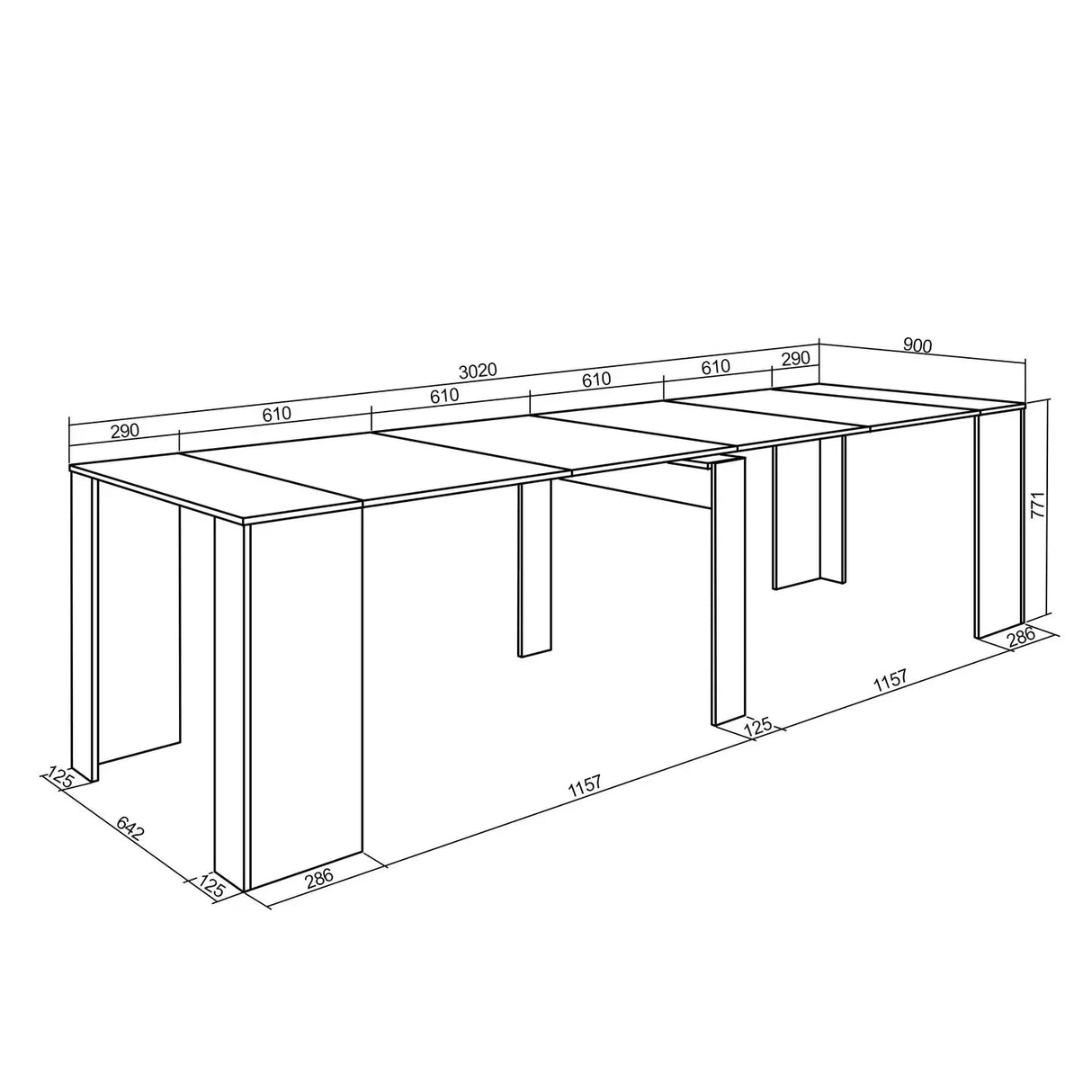 Ausziehbarer Konsolentisch Klappbarer Esstisch 180/300 - Prime Möbel