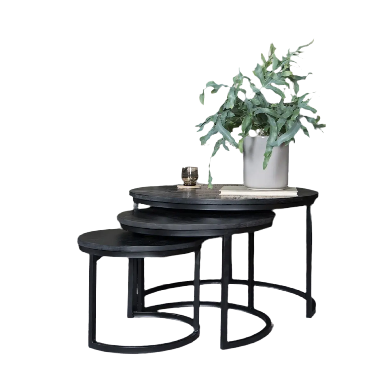 Couchtisch Bart - 2er-Set - Schwarze Platte - schwarze Basis - Prime Möbel