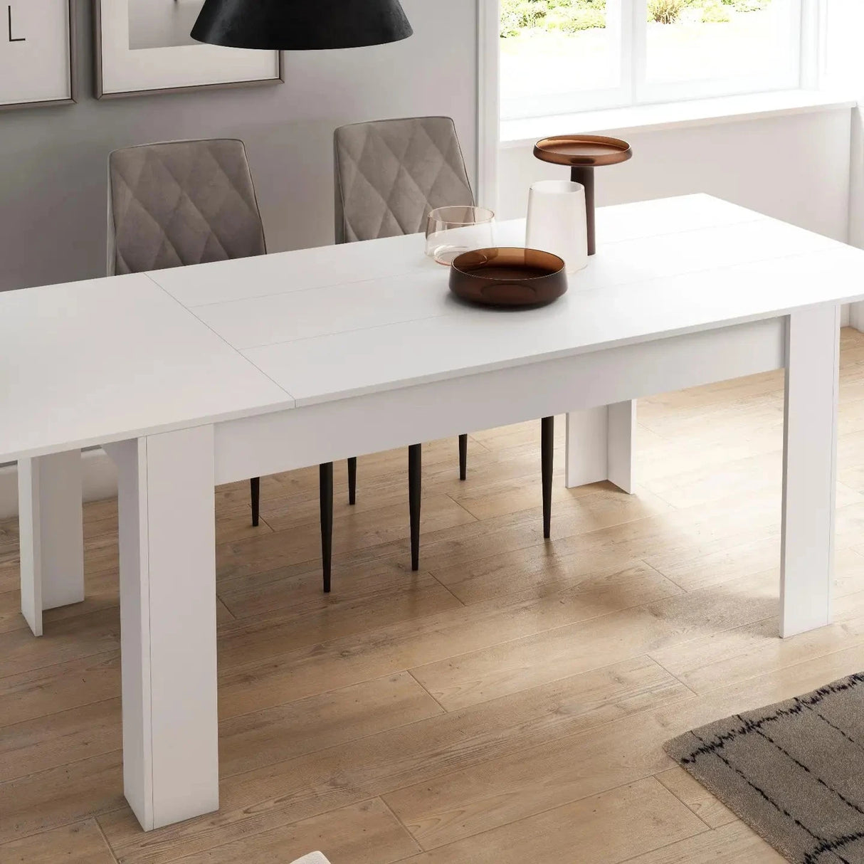 Esstisch, ausziehbar mattweiß 140-200x90 - Prime Möbel