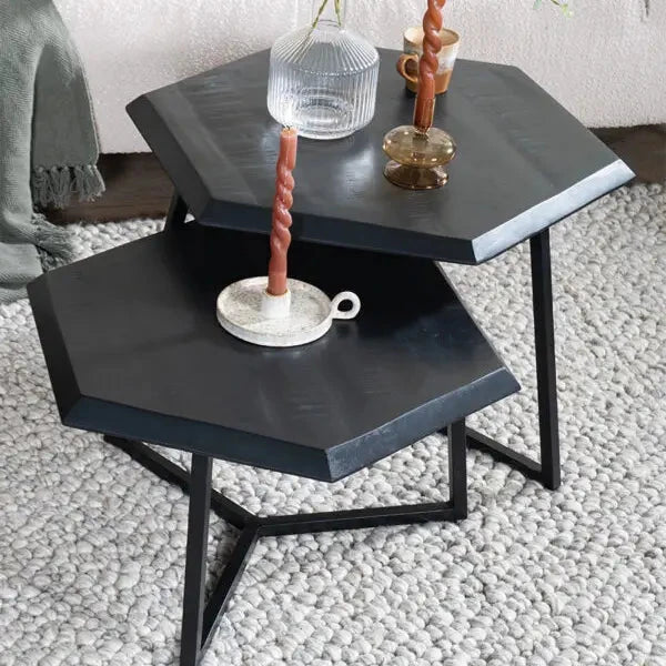 Kiara Couchtisch 2er-Set Achteckige Schwarz - Prime Möbel