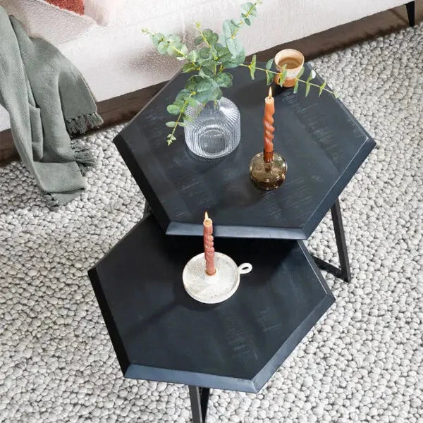 Kiara Couchtisch 2er-Set Achteckige Schwarz - Prime Möbel