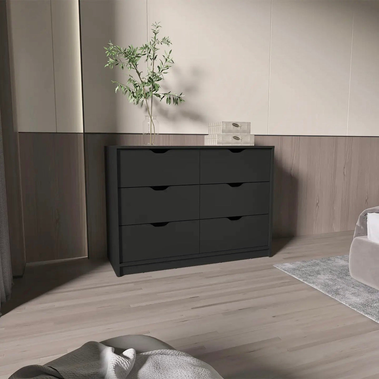 Kommode Basel aus Melamin mit 4 Schubladen und Metallschienen - Prime Möbel