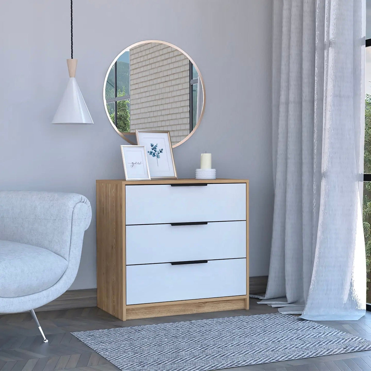 Kommode Kaia mit 3 Schubladen, mit Metallgriffen - Prime Möbel