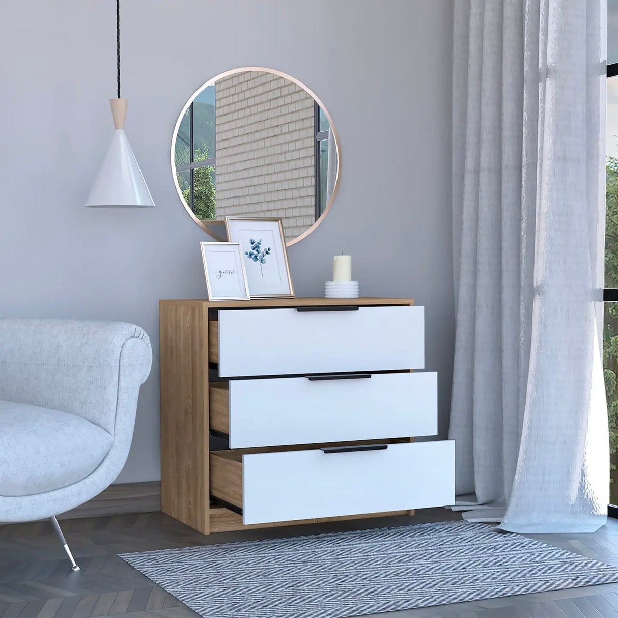 Kommode Kaia mit 3 Schubladen, mit Metallgriffen - Prime Möbel