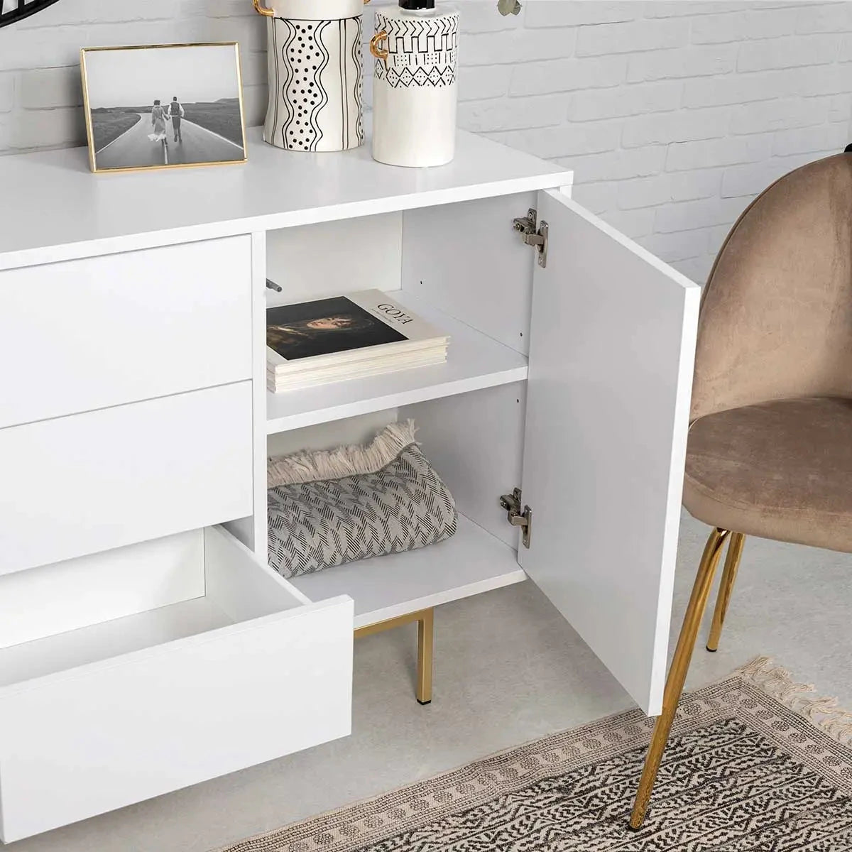 LARA Sideboard weiss/gold - Prime Möbel