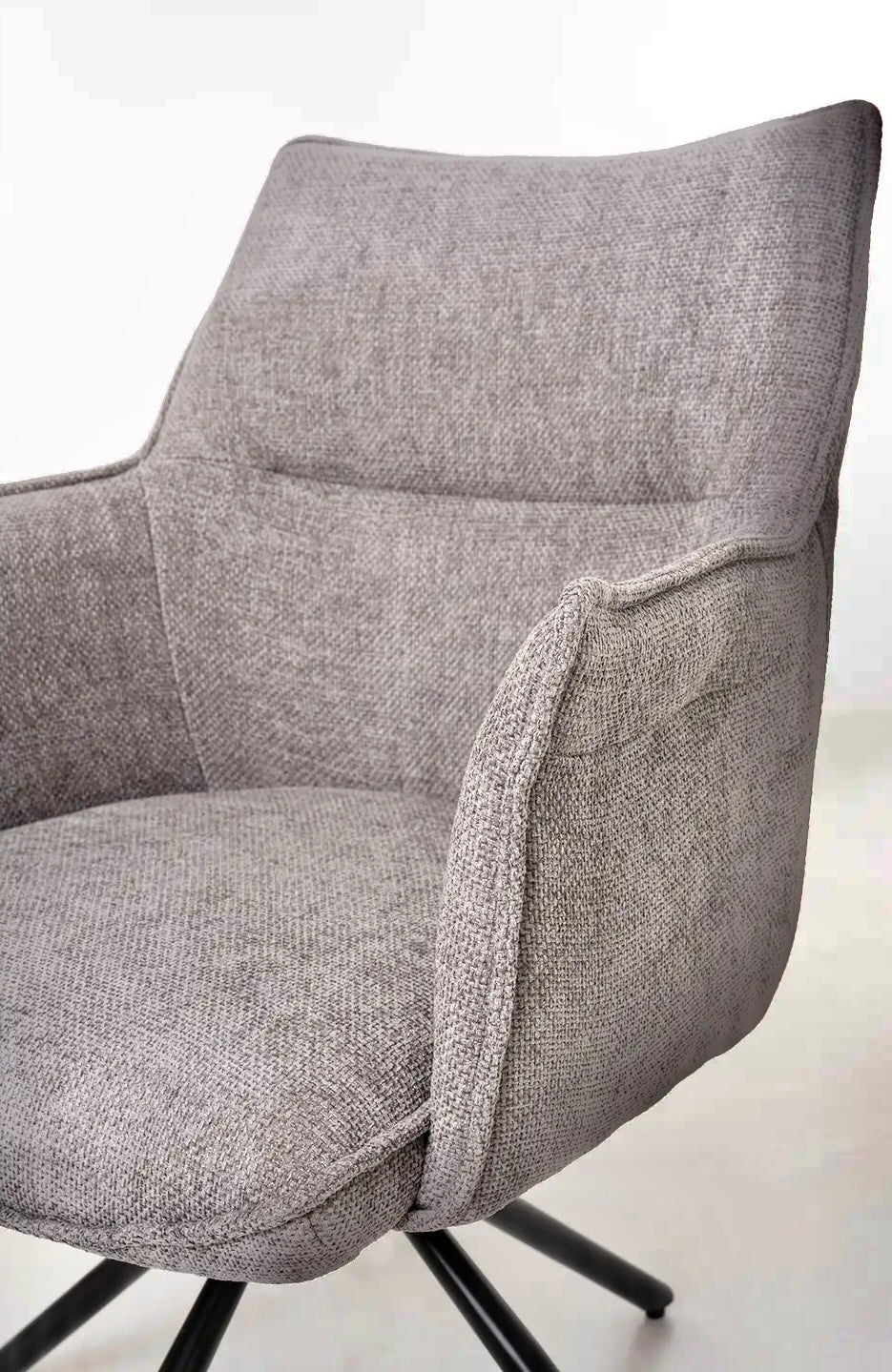 Rose 360º-Drehstuhl, graue Polsterung, schwarze Metallbeine. - Prime Möbel
