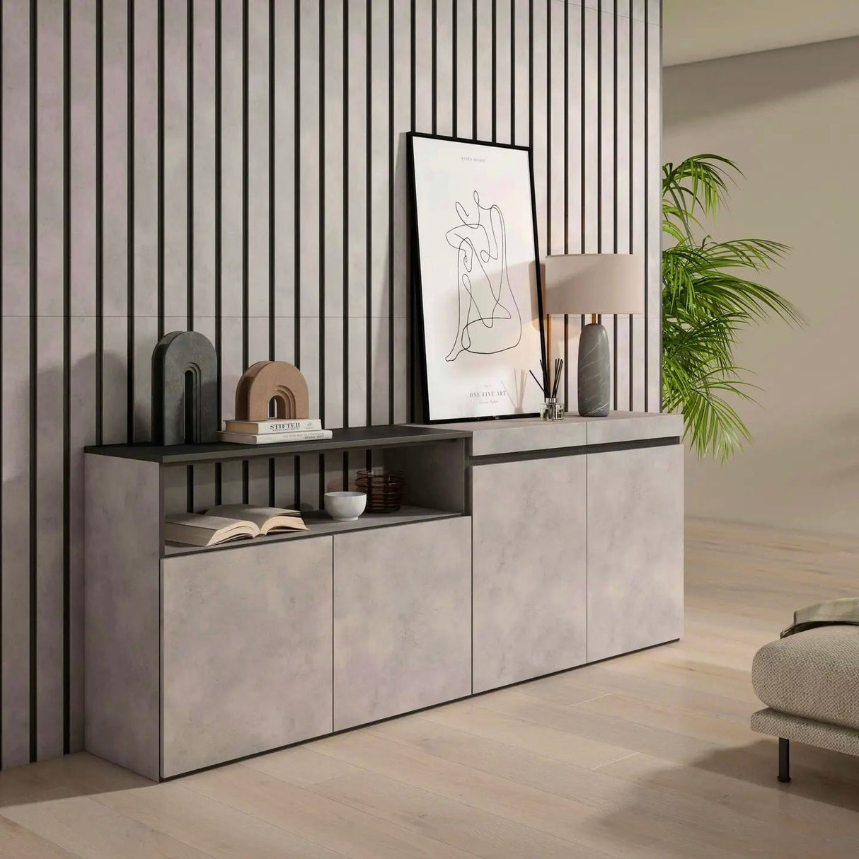 Sideboard Vila für Wohnzimmer Moderner Stil Zement 200x75x35cm - Prime Möbel