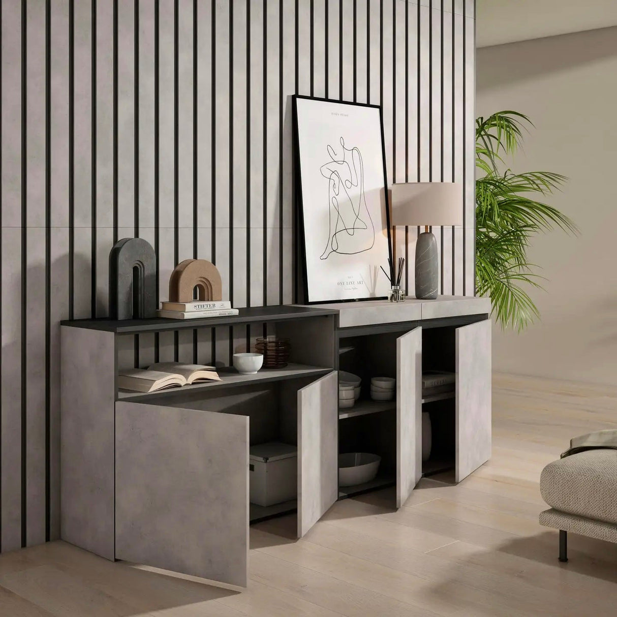 Sideboard Vila für Wohnzimmer Moderner Stil Zement 200x75x35cm - Prime Möbel