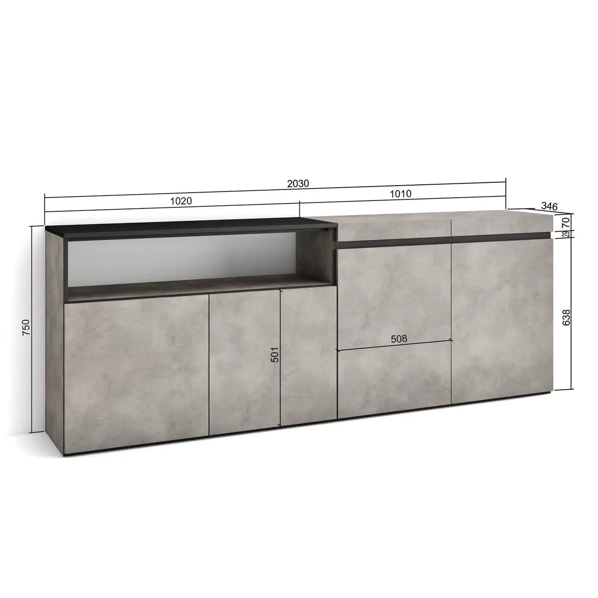 Sideboard Vila für Wohnzimmer Moderner Stil Zement 200x75x35cm - Prime Möbel