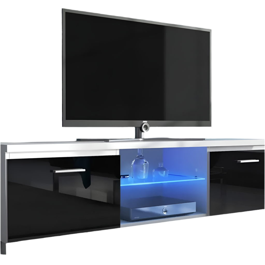 TV-Möbel weiß/schwarz glänzend lackiert.150x40x42 - Prime Möbel