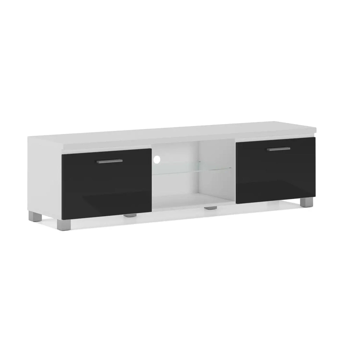 TV-Möbel weiß/schwarz glänzend lackiert.150x40x42 - Prime Möbel