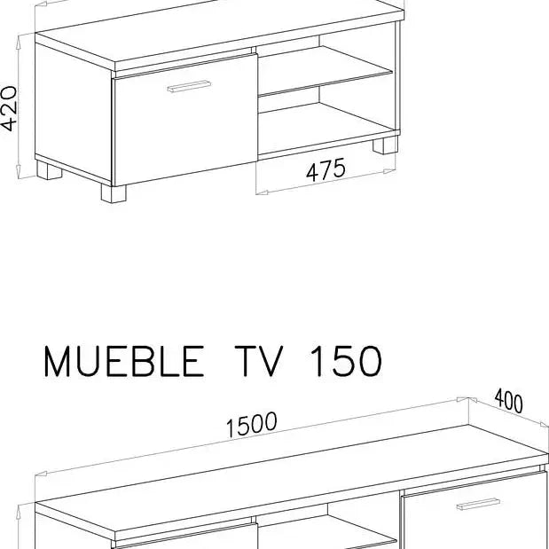 TV-Möbel weiß/schwarz glänzend lackiert.150x40x42 - Prime Möbel