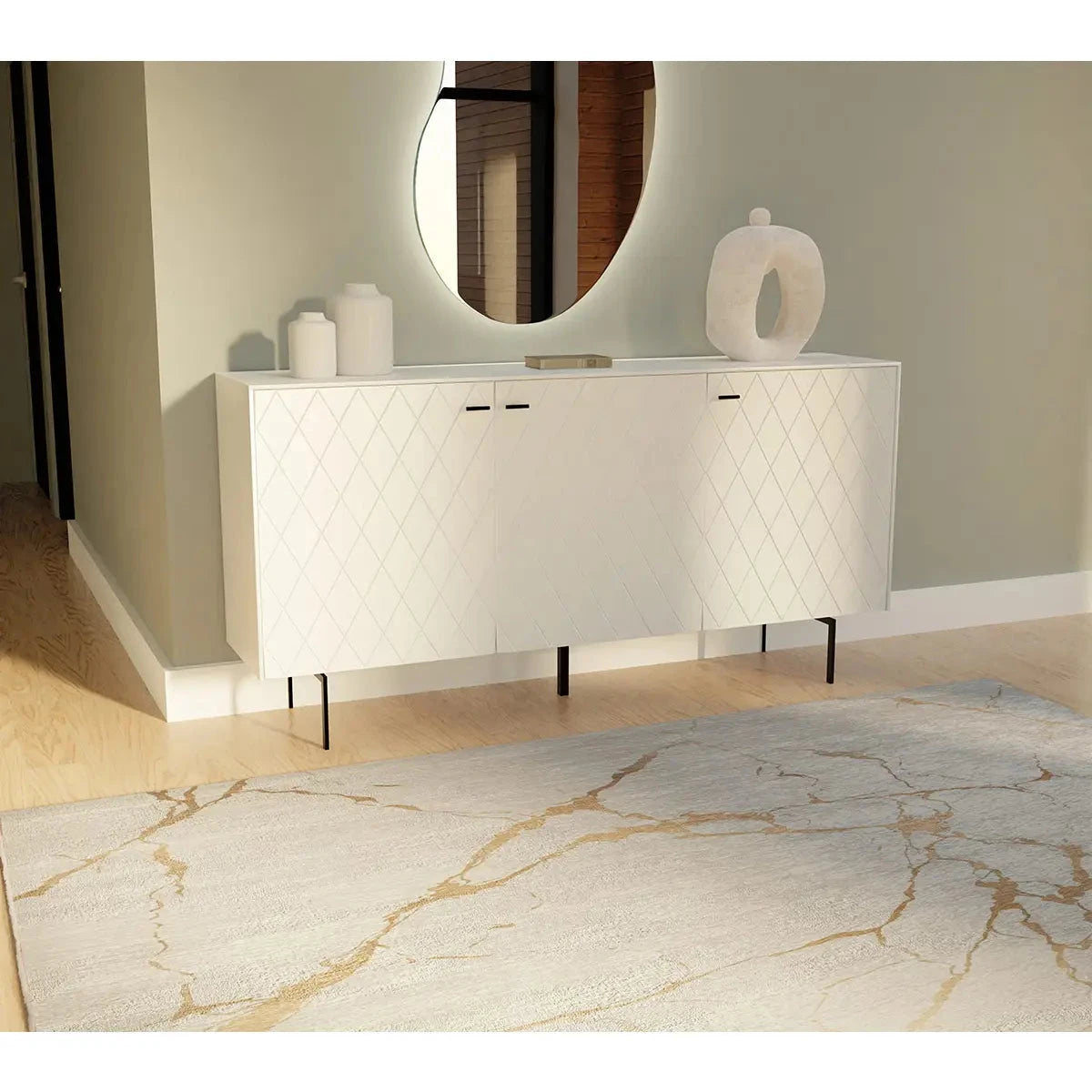 Weißer und goldener Teppich. 160*230 cm - Prime Möbel