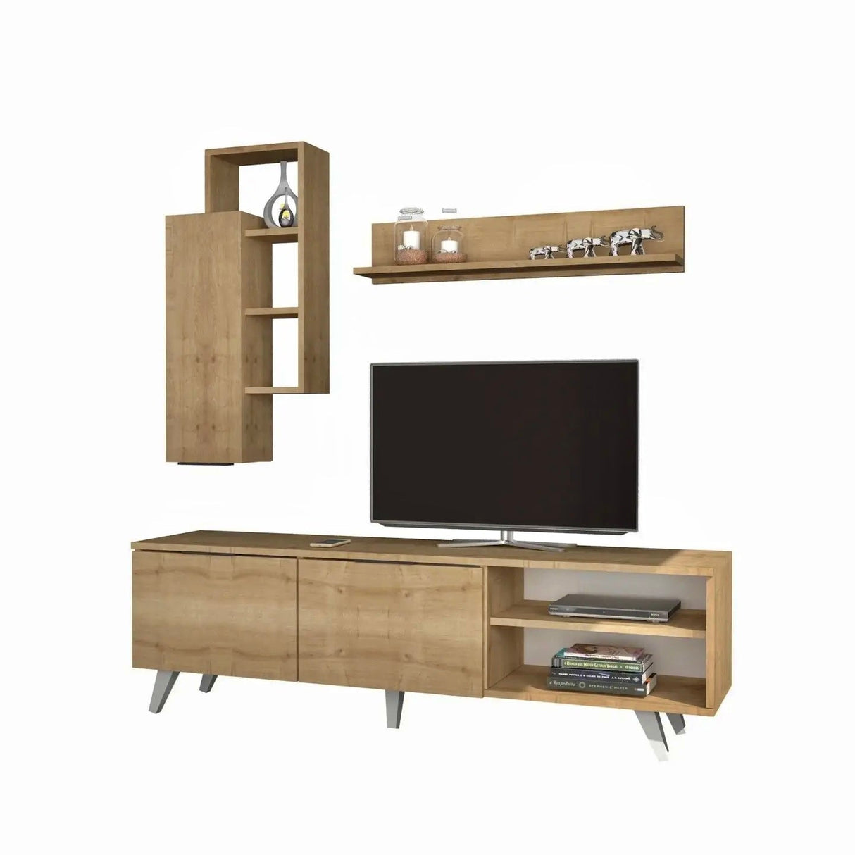 Zen TV-Einheit und Wandregale Eiche/Braun, - Prime Möbel