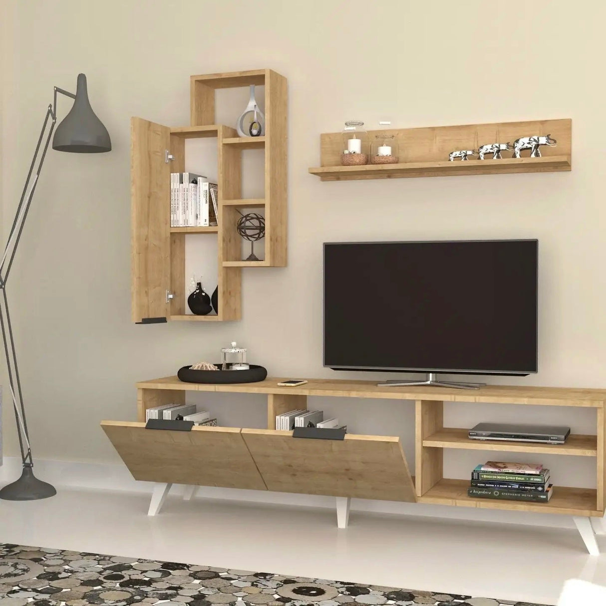 Zen TV-Einheit und Wandregale Eiche/Braun, - Prime Möbel