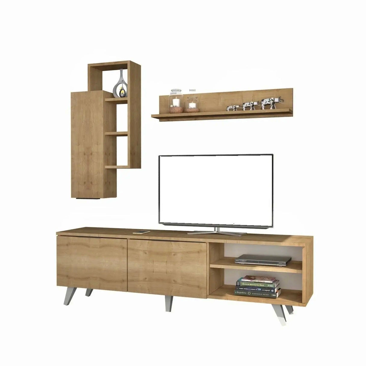 Zen TV-Einheit und Wandregale Eiche/Braun, - Prime Möbel