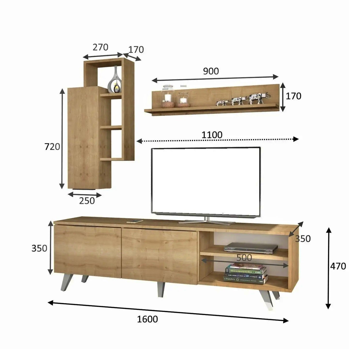 Zen TV-Einheit und Wandregale Eiche/Braun, - Prime Möbel