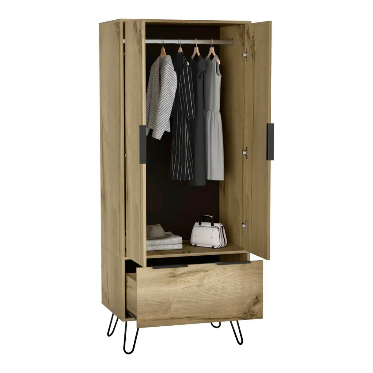 Augusta-Schrank, mit 1 Schublade und Gabelbeinen - Prime Möbel