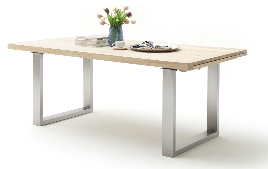 Daytona Auszieh-Esstisch Eiche Bianco massiv,Edelstahl Prime Möbel
