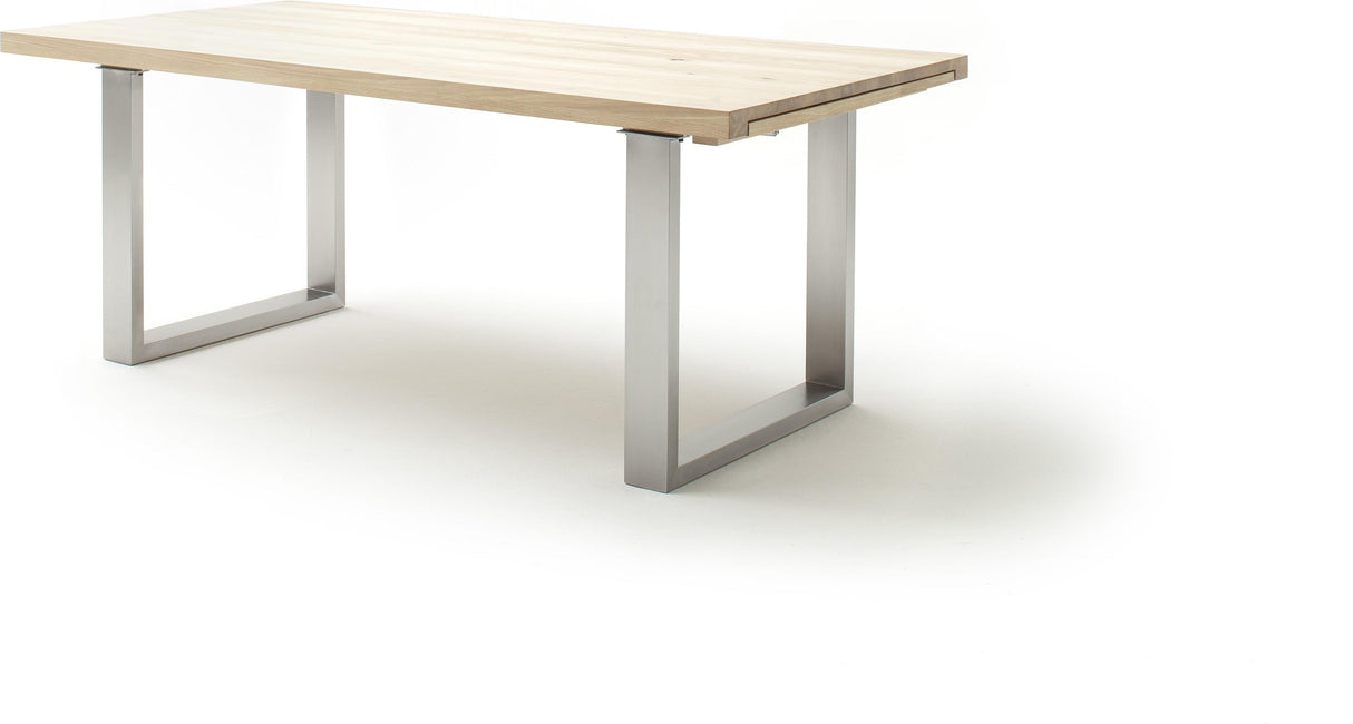 Daytona Auszieh-Esstisch Eiche Bianco massiv,Edelstahl Prime Möbel
