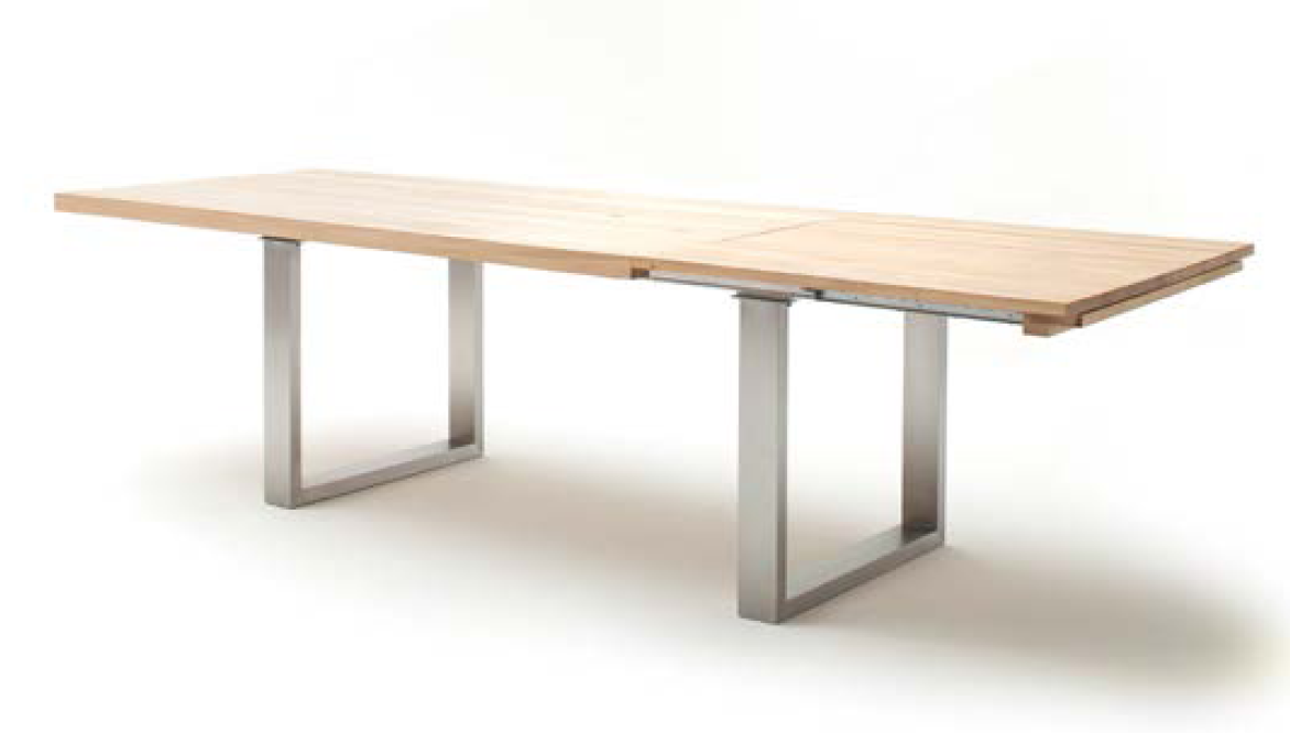 Daytona Auszieh-Esstisch Eiche Bianco massiv,Edelstahl Prime Möbel