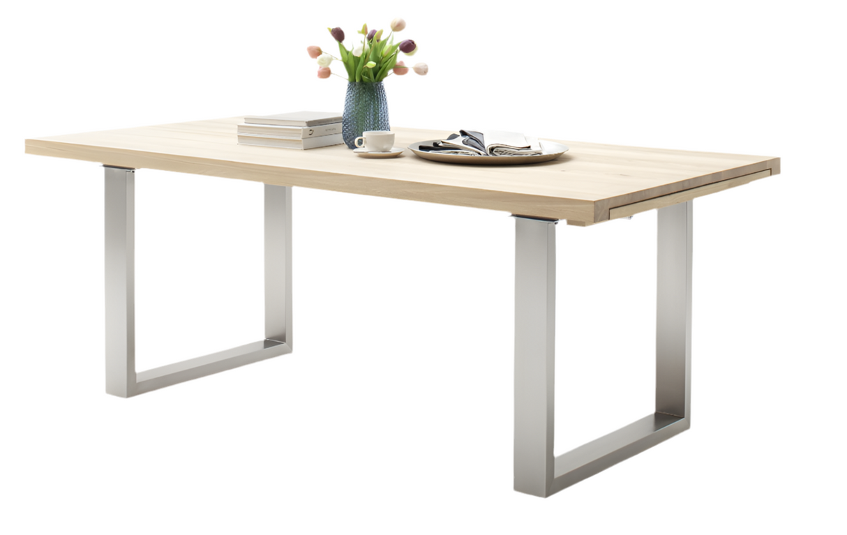 Daytona Auszieh-Esstisch Eiche Bianco massiv,Edelstahl Prime Möbel