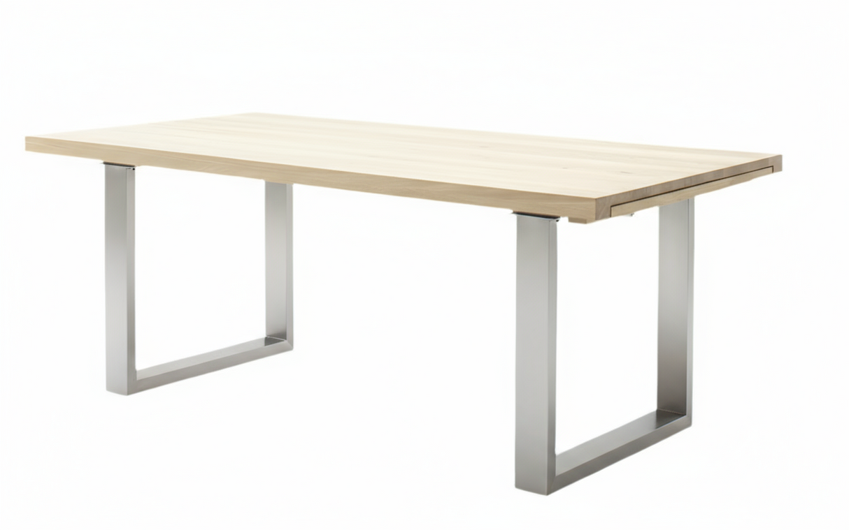 Daytona Auszieh-Esstisch Eiche Bianco massiv,Edelstahl - Prime Möbel
