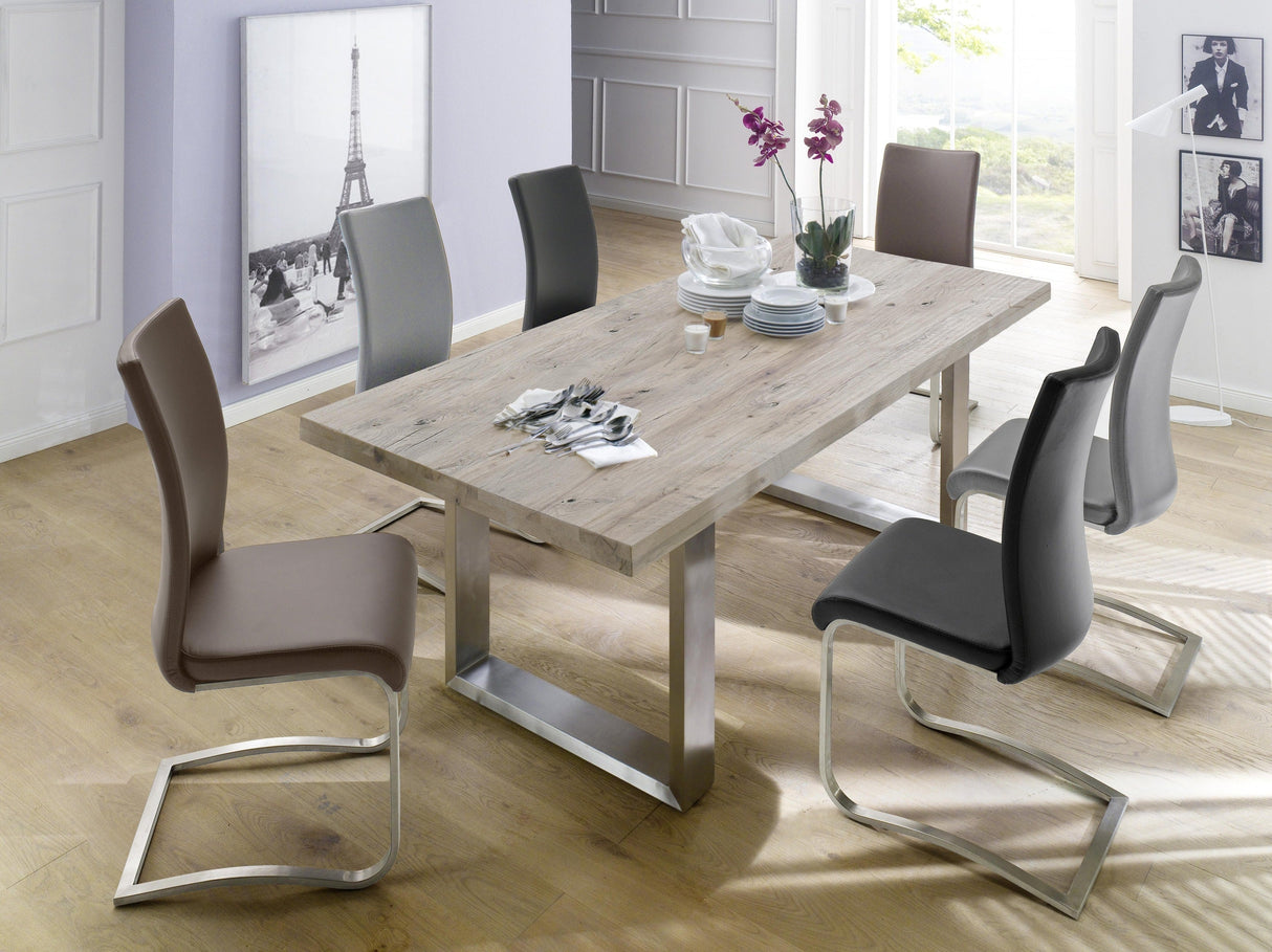 Esstisch Medor Eiche gekälkt massiv,Edelstahl Prime Möbel