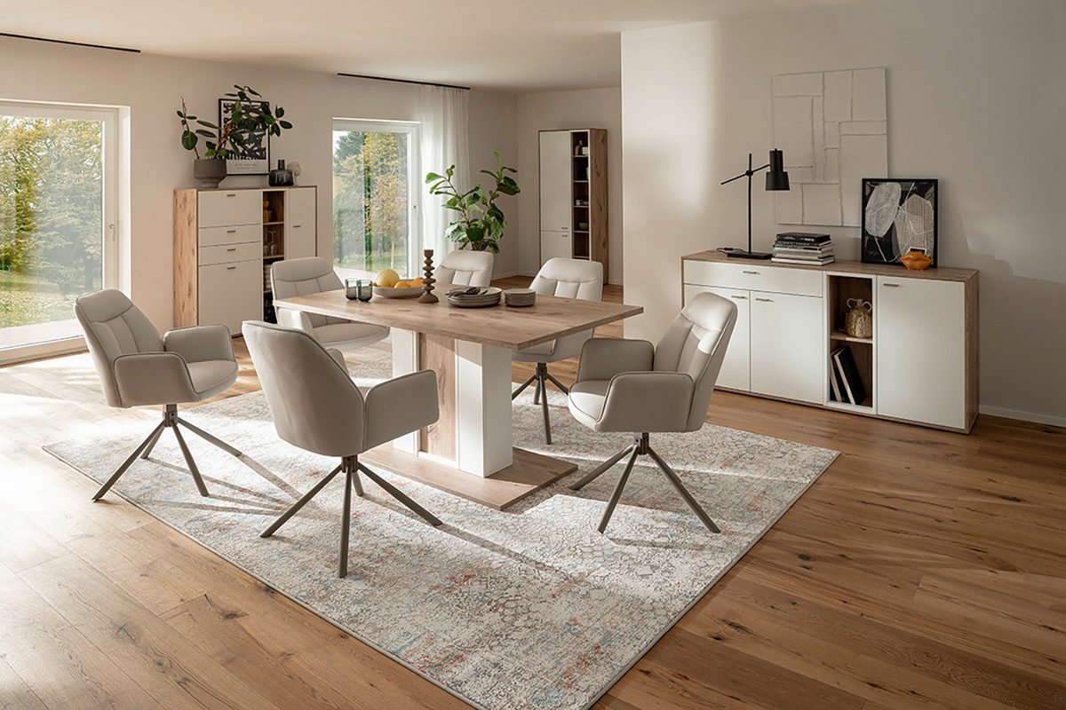 Santerno Esstisch 160x77x90cm Soft Weiss/Viking Oak Prime Möbel