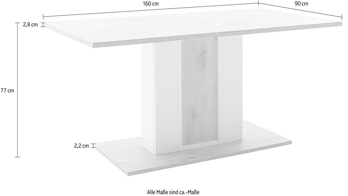 Santerno Esstisch 160x77x90cm Soft Weiss/Viking Oak Prime Möbel