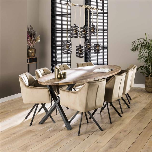 Luis Armlehnenstuhl Drehbar Champagner Samt Samt - Prime Möbel