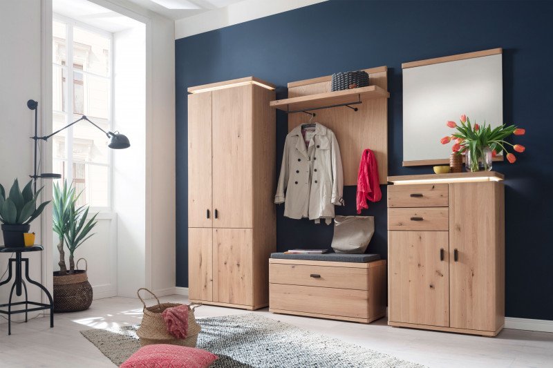 BARCELONA Garderobenbank Eiche geölt Massiv 96x 49cm Prime Möbel