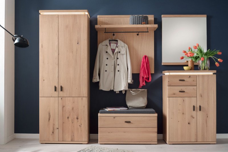 BARCELONA Garderobenbank Eiche geölt Massiv 96x 49cm Prime Möbel