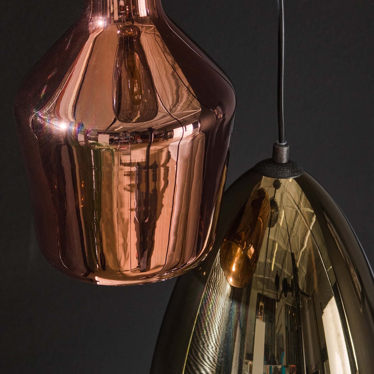 Nicole Hängelampe mit 5 Schirmen in Kupfer, Chrom und Gold Prime Möbel