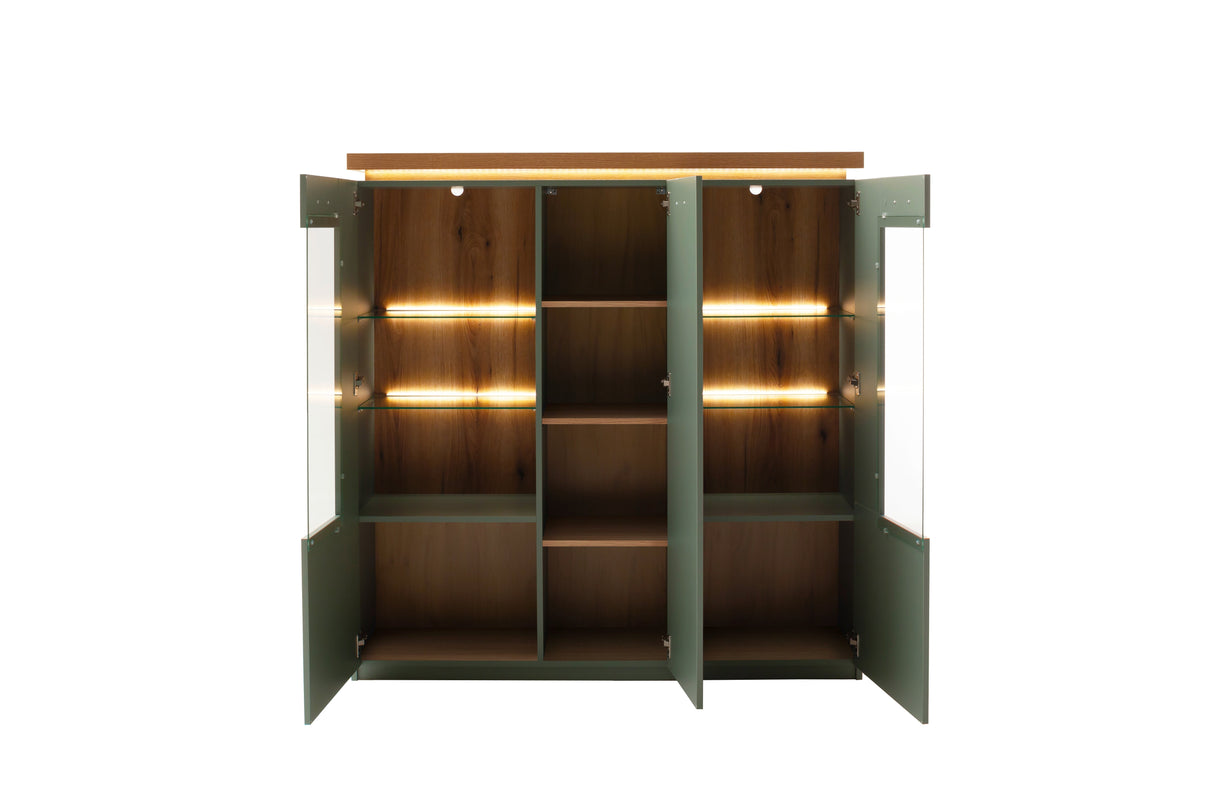 Moniz Highboard LED Salbei Grün&Eiche 138x144cm Prime Möbel
