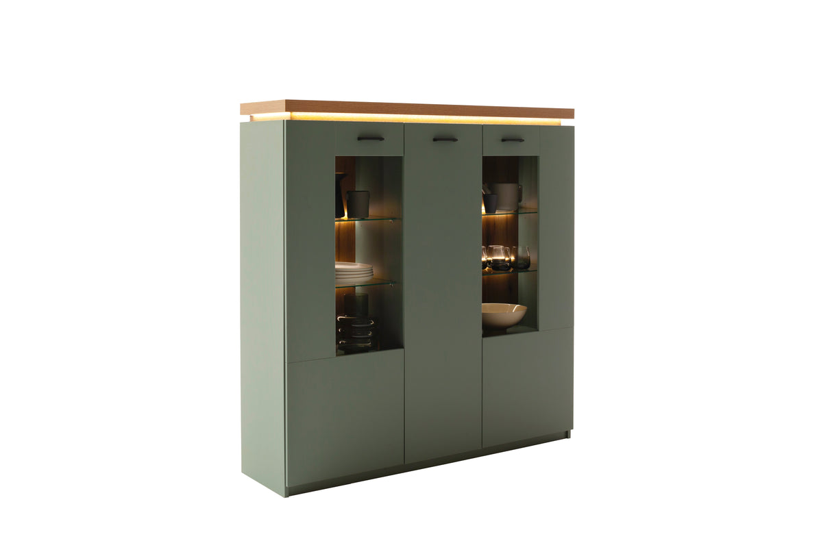 Moniz Highboard LED Salbei Grün&Eiche 138x144cm Prime Möbel