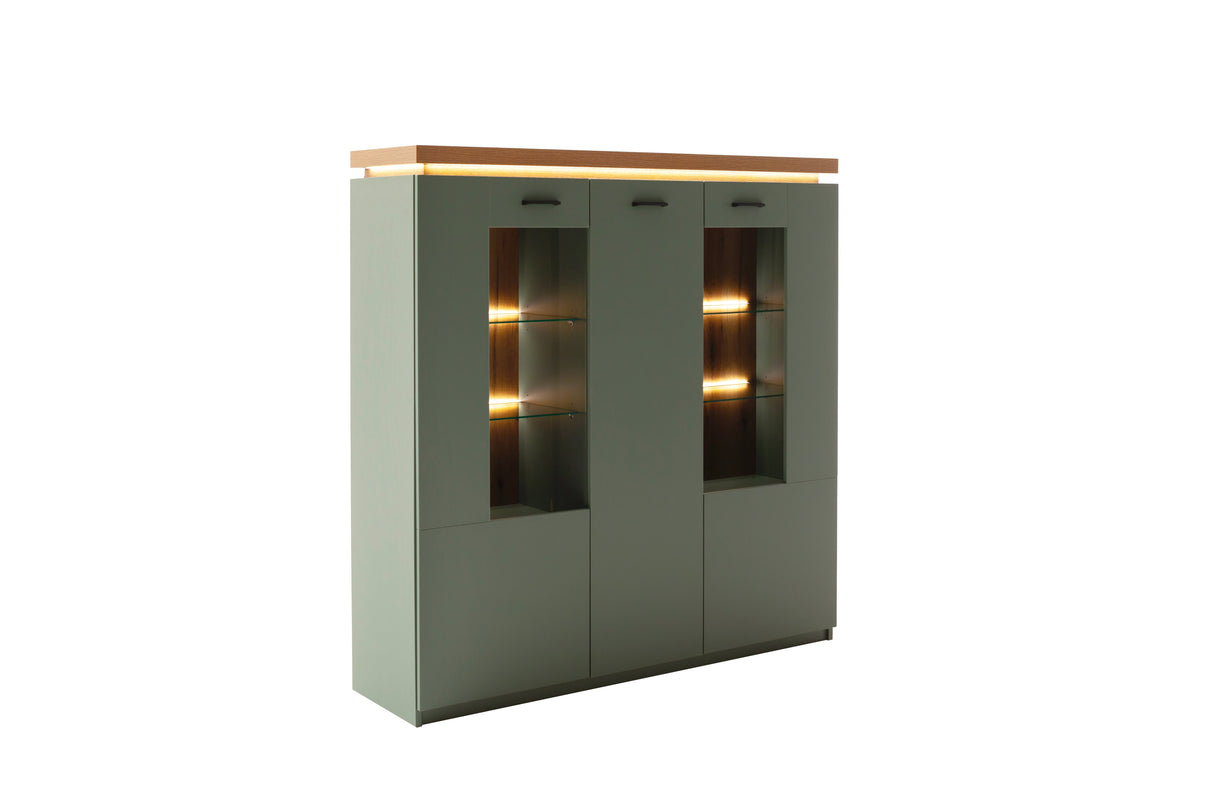 Moniz Highboard LED Salbei Grün&Eiche 138x144cm Prime Möbel