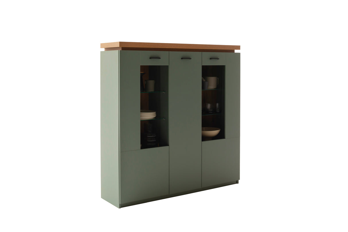 Moniz Highboard LED Salbei Grün&Eiche 138x144cm Prime Möbel