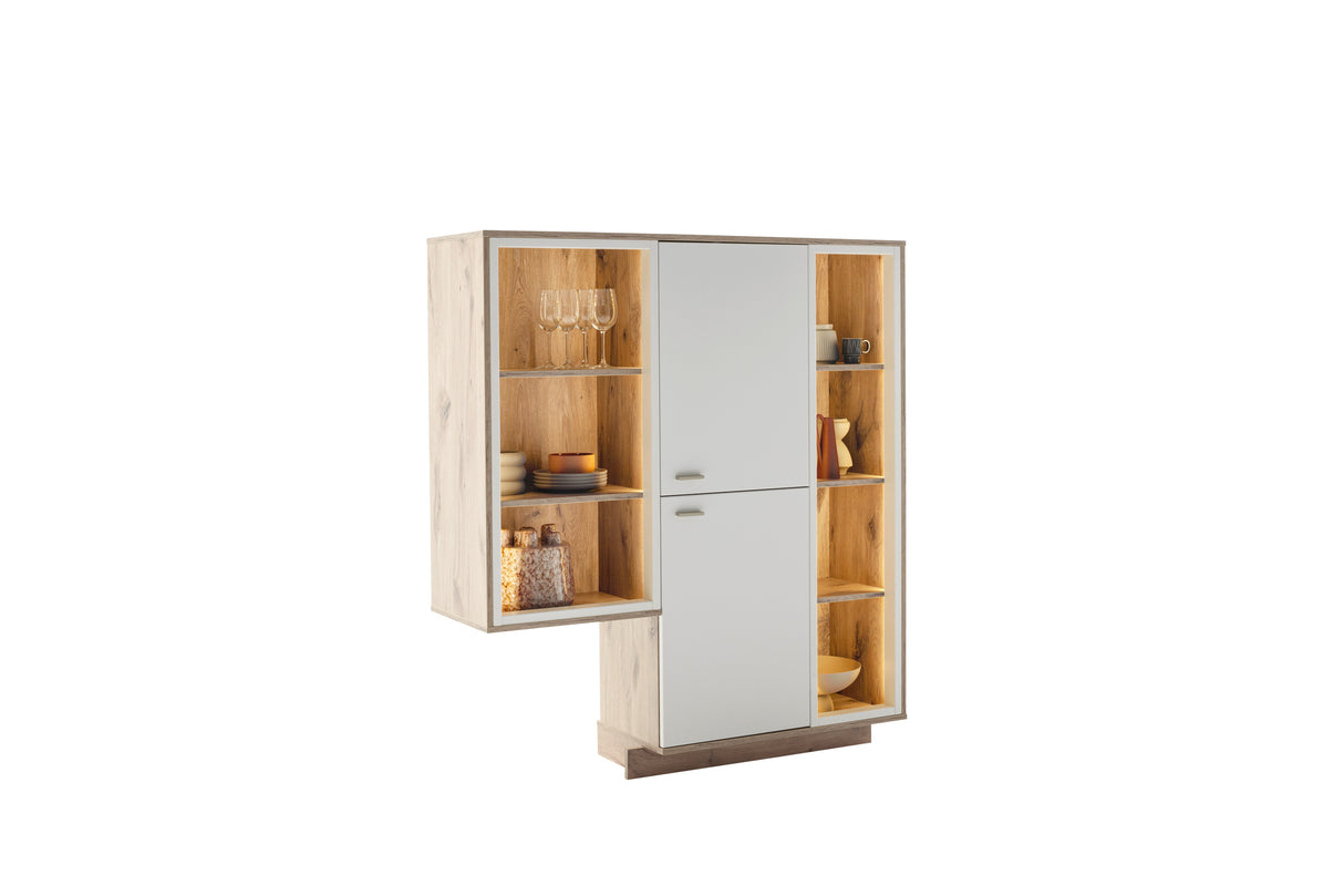 Santerno Highboard LED Weiss/Viking Oak 124x140 cm Prime Möbel