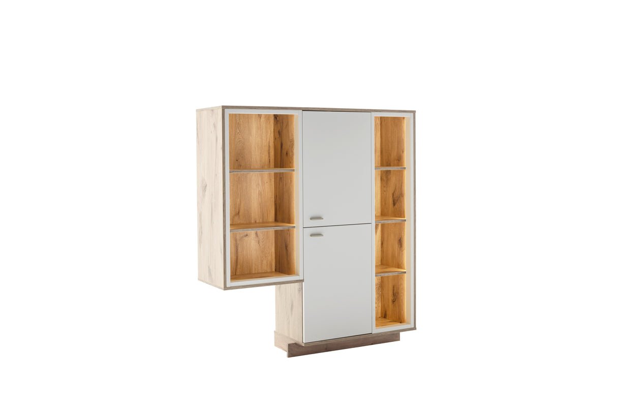 Santerno Highboard LED Weiss/Viking Oak 124x140 cm Prime Möbel