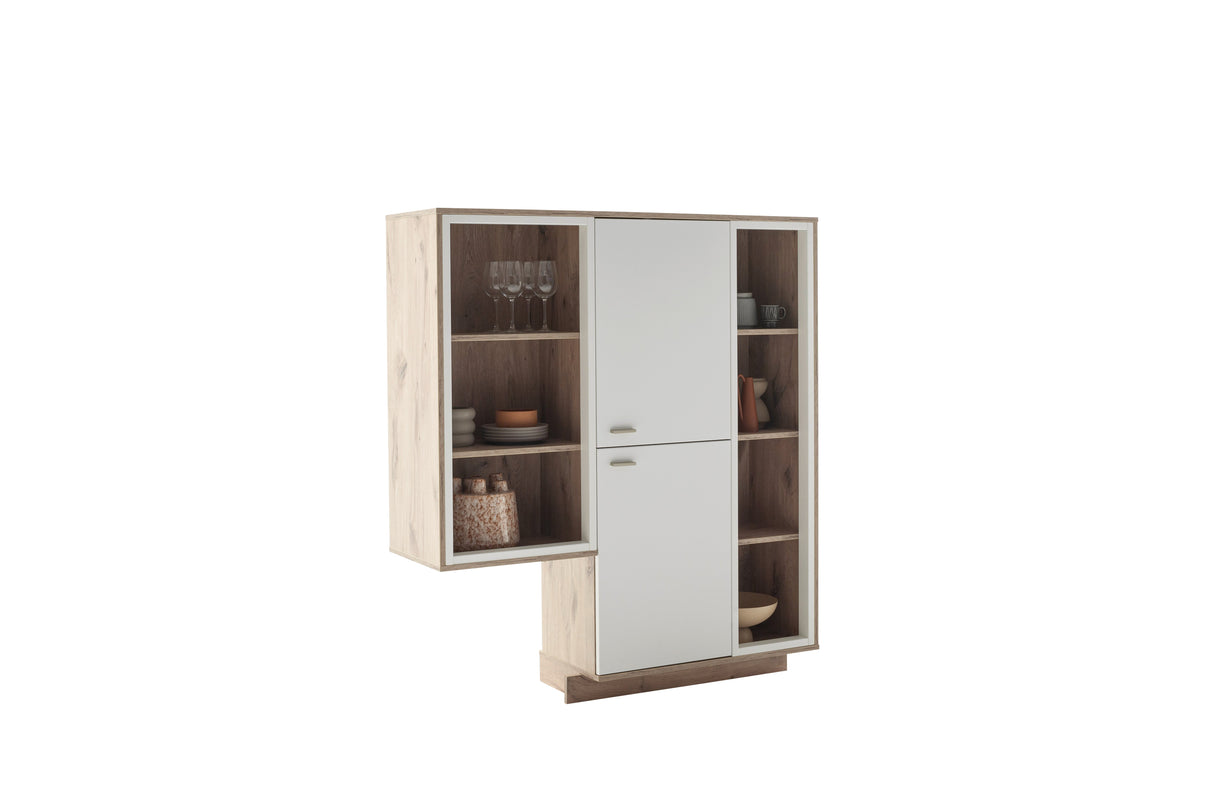 Santerno Highboard LED Weiss/Viking Oak 124x140 cm Prime Möbel