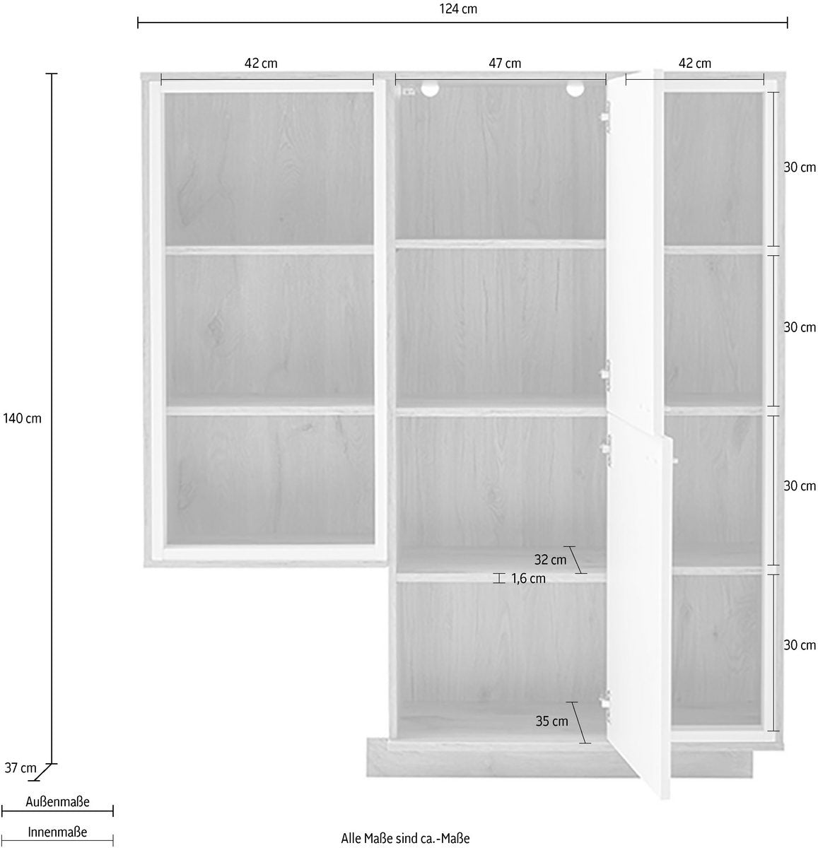 Santerno Highboard LED Weiss/Viking Oak 124x140 cm Prime Möbel