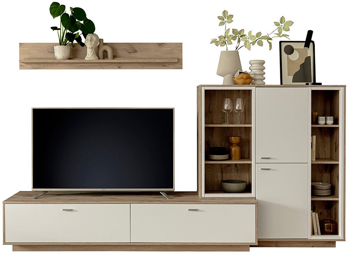 Santerno Highboard LED Weiss/Viking Oak 124x140 cm Prime Möbel